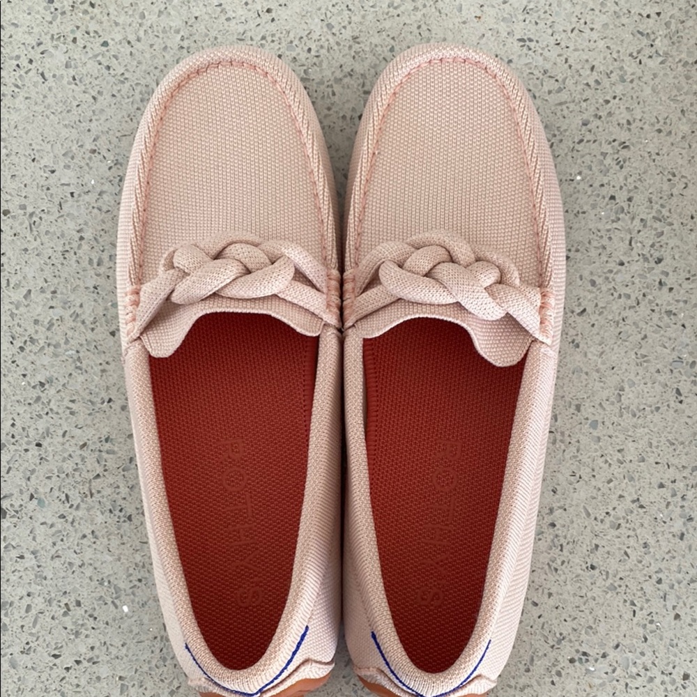 Rothy's Cream and Pink Loafers with Textured Bow